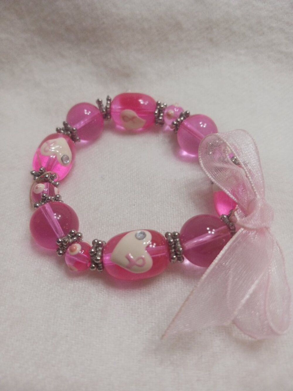 Excellent Condition Breast Cancer Pink Stretch Bracelet With Soft Pink Ribbon
